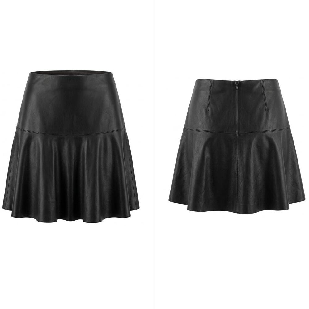 Vince 100% Leather Black Lined Pleated A-Line Mini Skirt Women Size 8